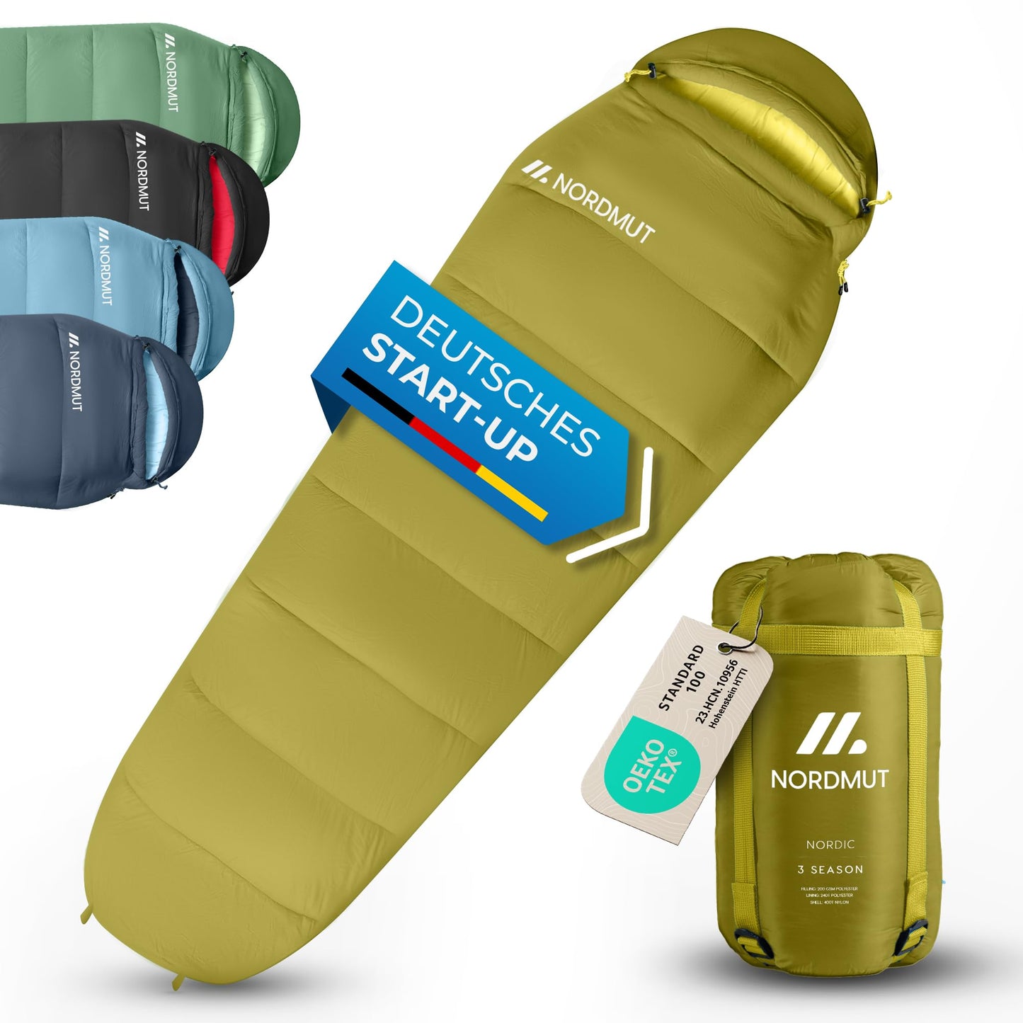 Ultraleichter Mumienschlafsack, Ocker 3-Jahreszeiten Schlafsack