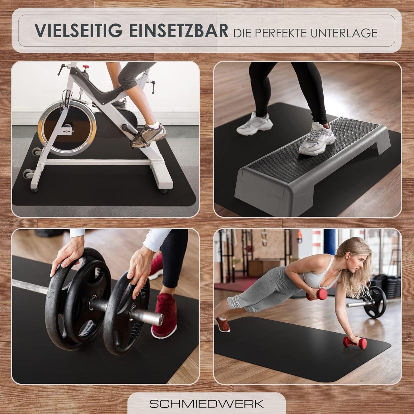 Bodenschutzmatte für Fitnessgeräte (rutschfest), Schwarz 120L x 90B x 0.1D cm