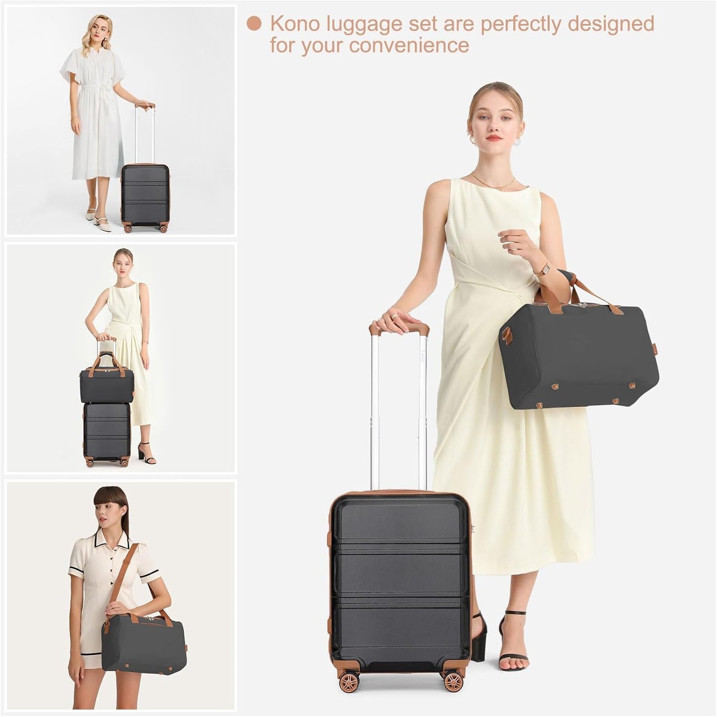 4-teiliges Hartschalen-Kofferset, Schwarz/Braun 4 Teilig Gepäck-Sets