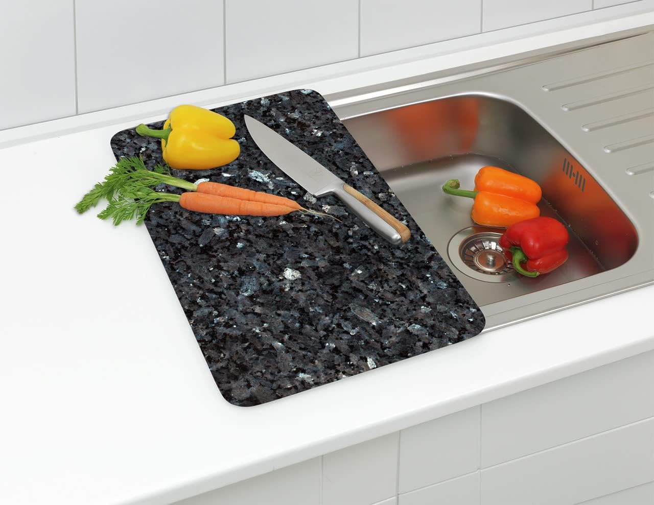 2er Herdabdeckplatten-Set aus gehärtetem Glas, 30x52cm, BLAUER MARMOR