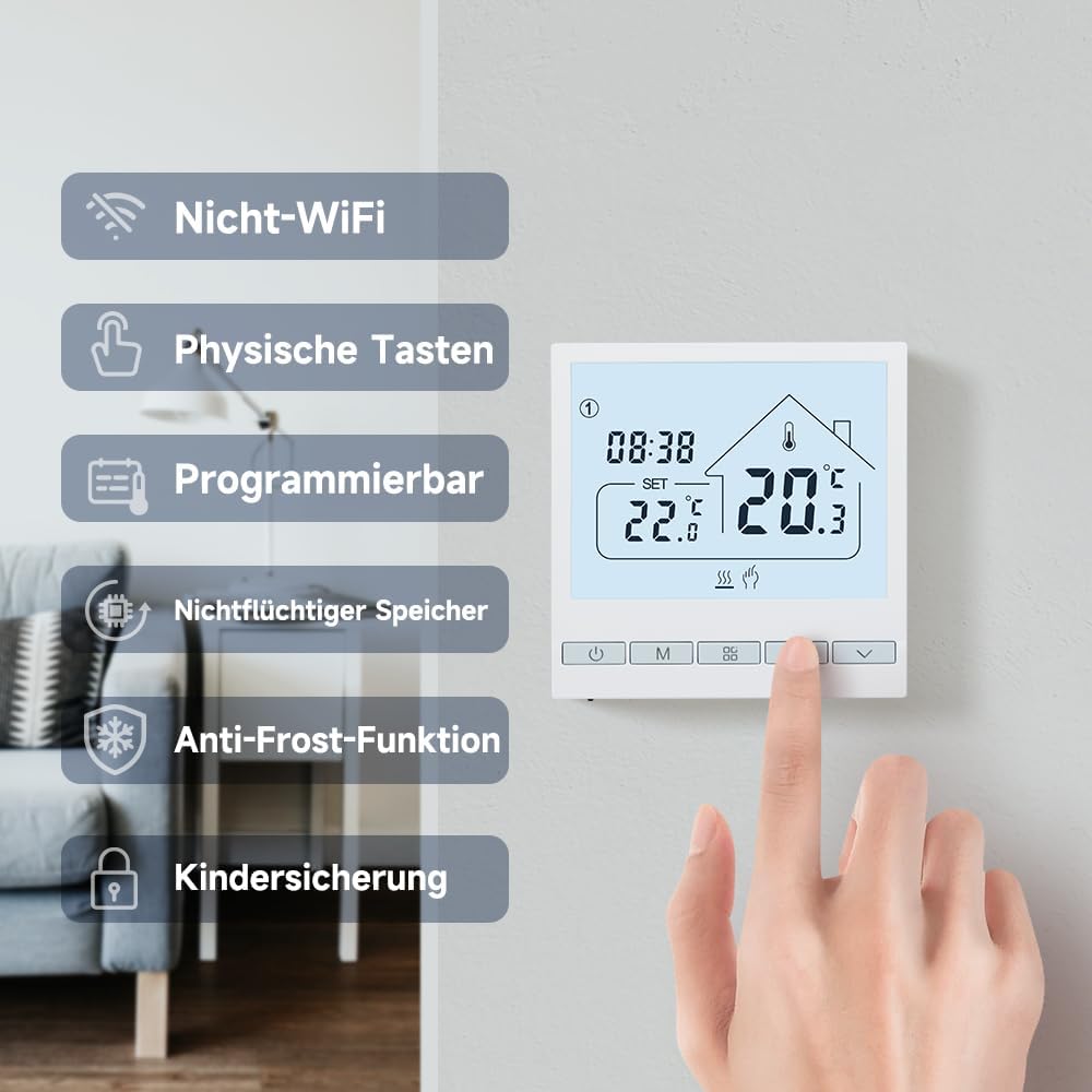 Raumthermostat - TOL47-WP, Wasserheizung Thermostat, 1Stk_No-WIFI