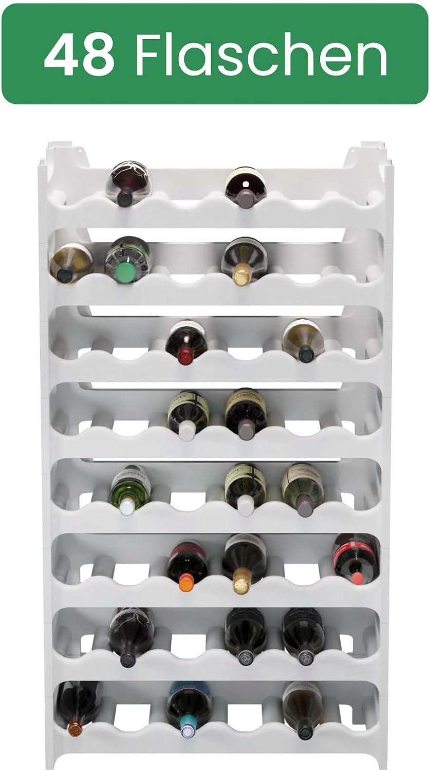 Stapelbares Weinregal, Weiß 48 Flaschen