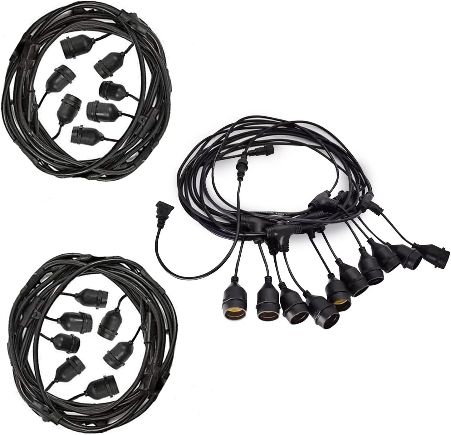 Wetterfeste Lichterkette, 3x 10 E27 Lampenhalter, ohne Leuchtmittel, Schwarz 15M(3*5M)