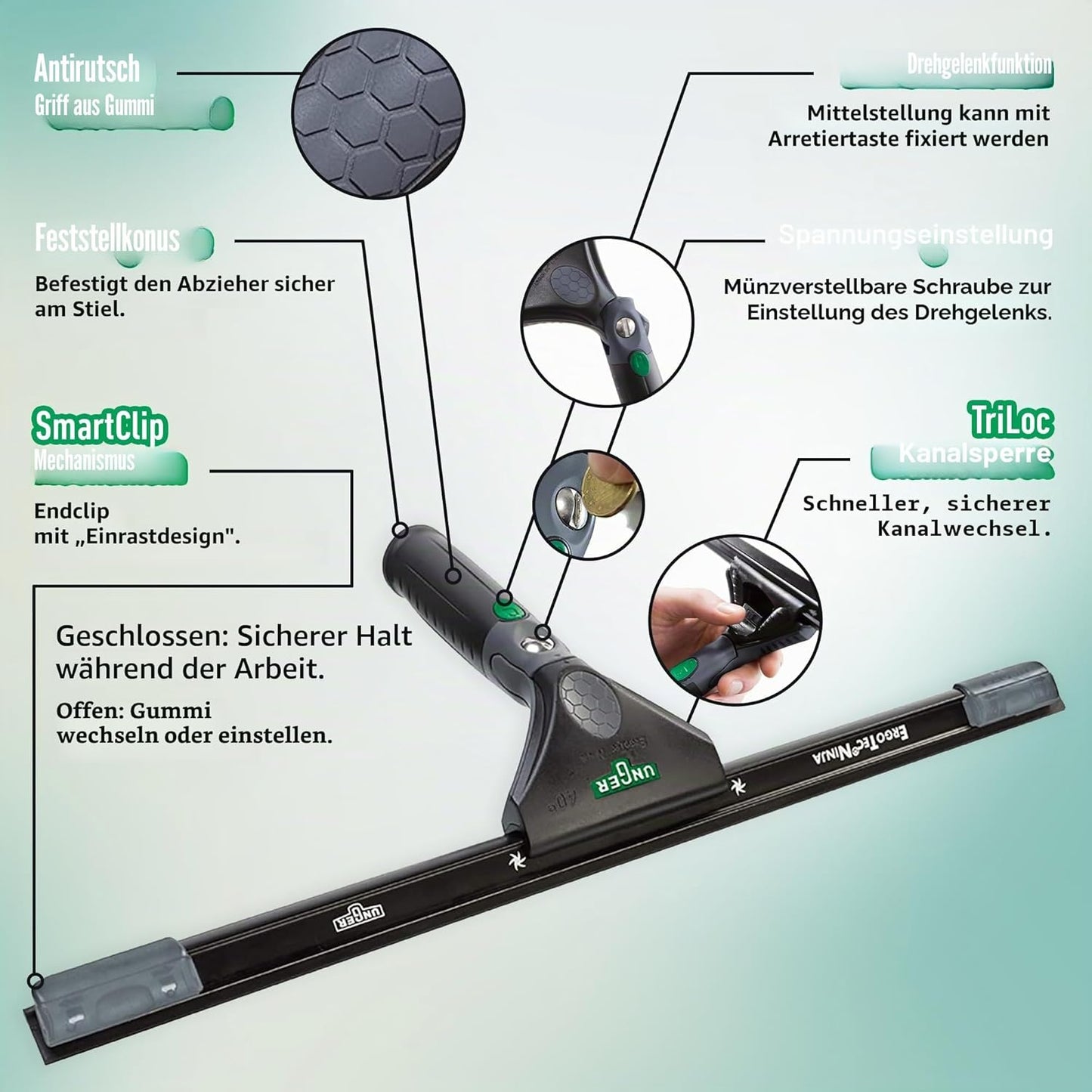 EN350 ErgoTec Ninja Fensterwischer mit Schwenkfunktion, 35 cm 40°