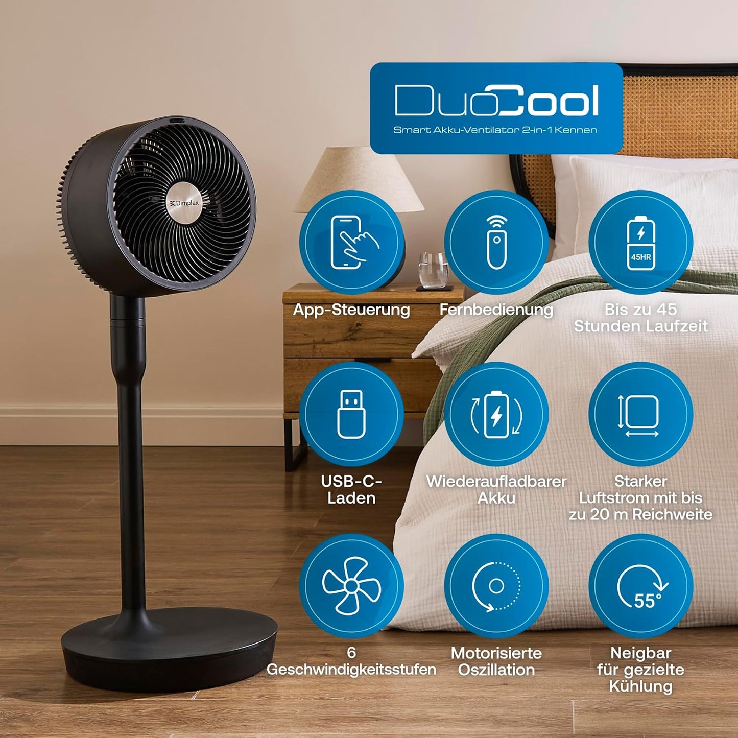 Smart 2-in-1 Akkuventilator mit App-Steuerung