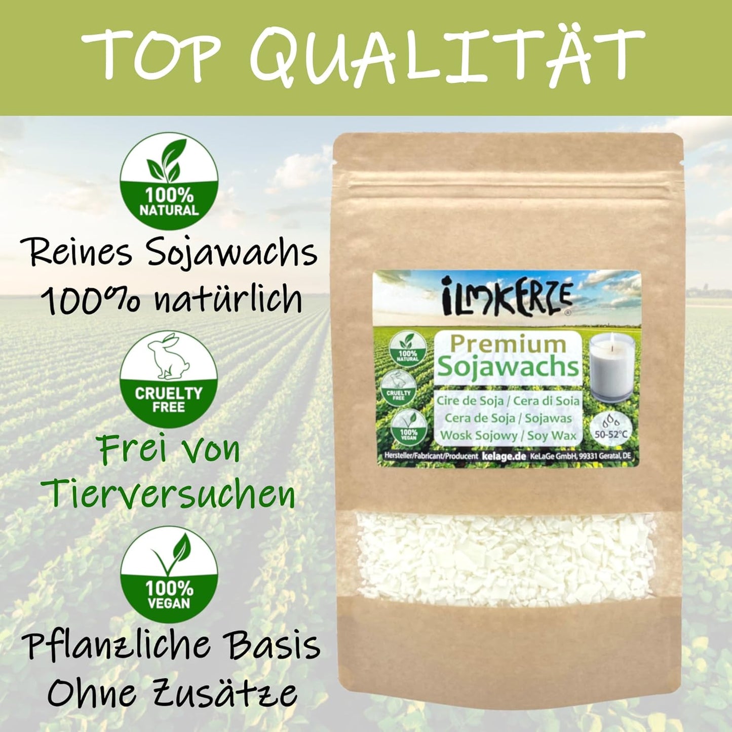 Premium Sojawachs Flocken für Kerzen, Sojawachs für Kerzen 2 kg