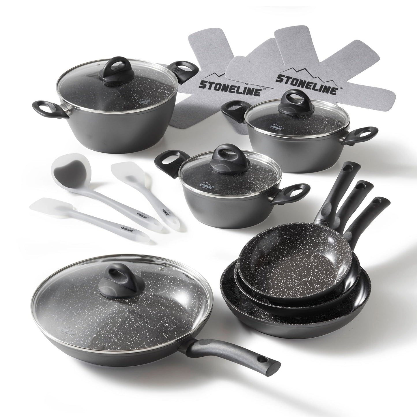 Keramik Kochgeschirr-Set (16-teilig, induktionsgeeignet), Grau 16 tlg.