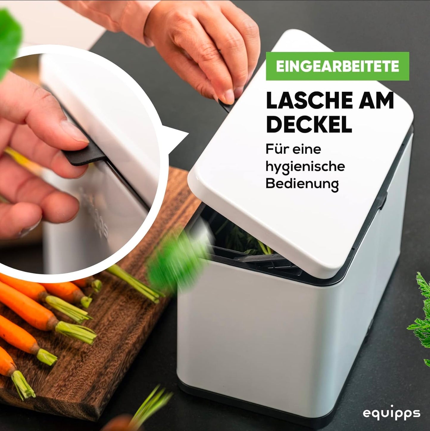 Komposteimer mit Geruchsfilter, Weiß matt 3l