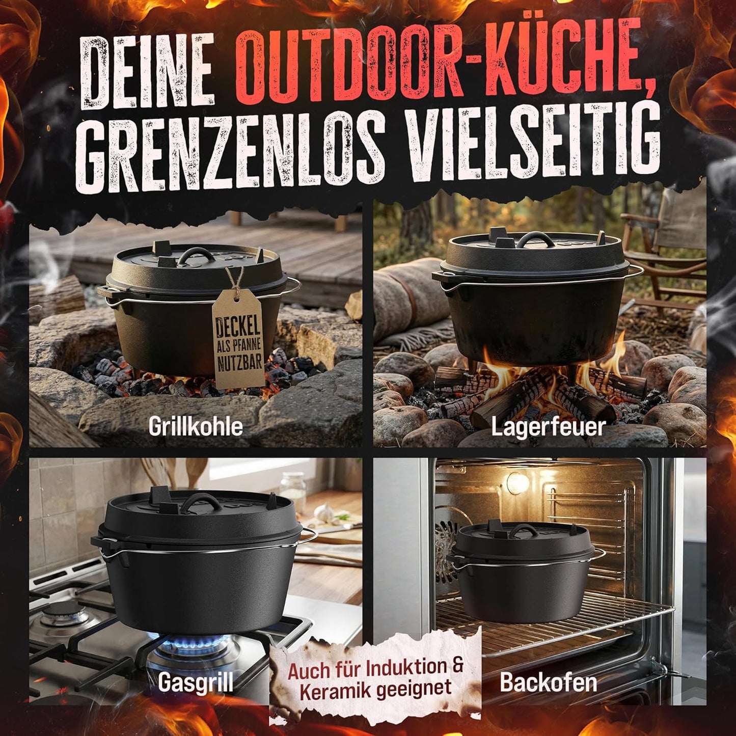 Gusseisen Dutch Oven mit Füssen, 9 Liter, Topf Mit Füsse 9 Liter