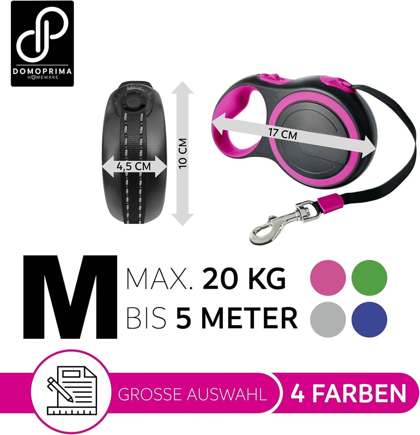 Rollleine, 5m, bis 20 kg, Pink M