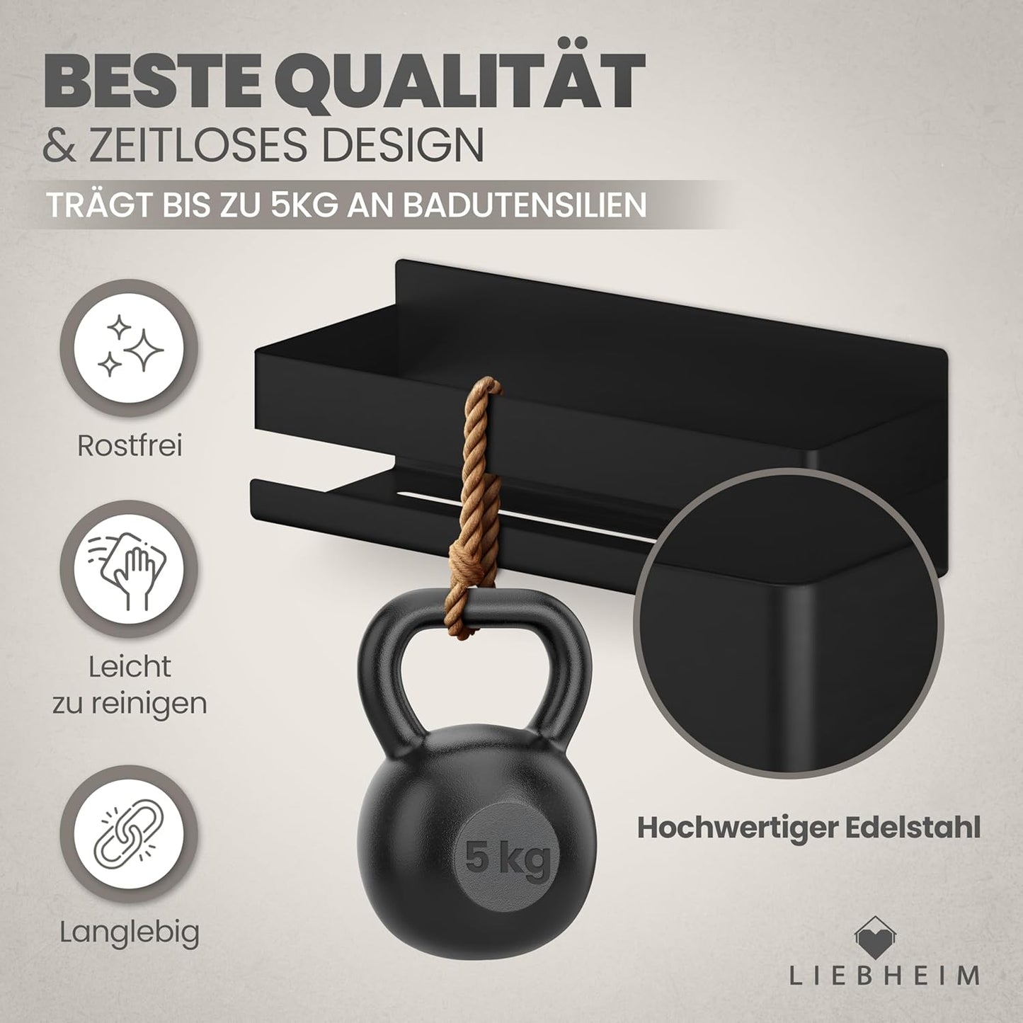 Duschregal Ohne Bohren aus Edelstahl, Schwarz - Edelstahl