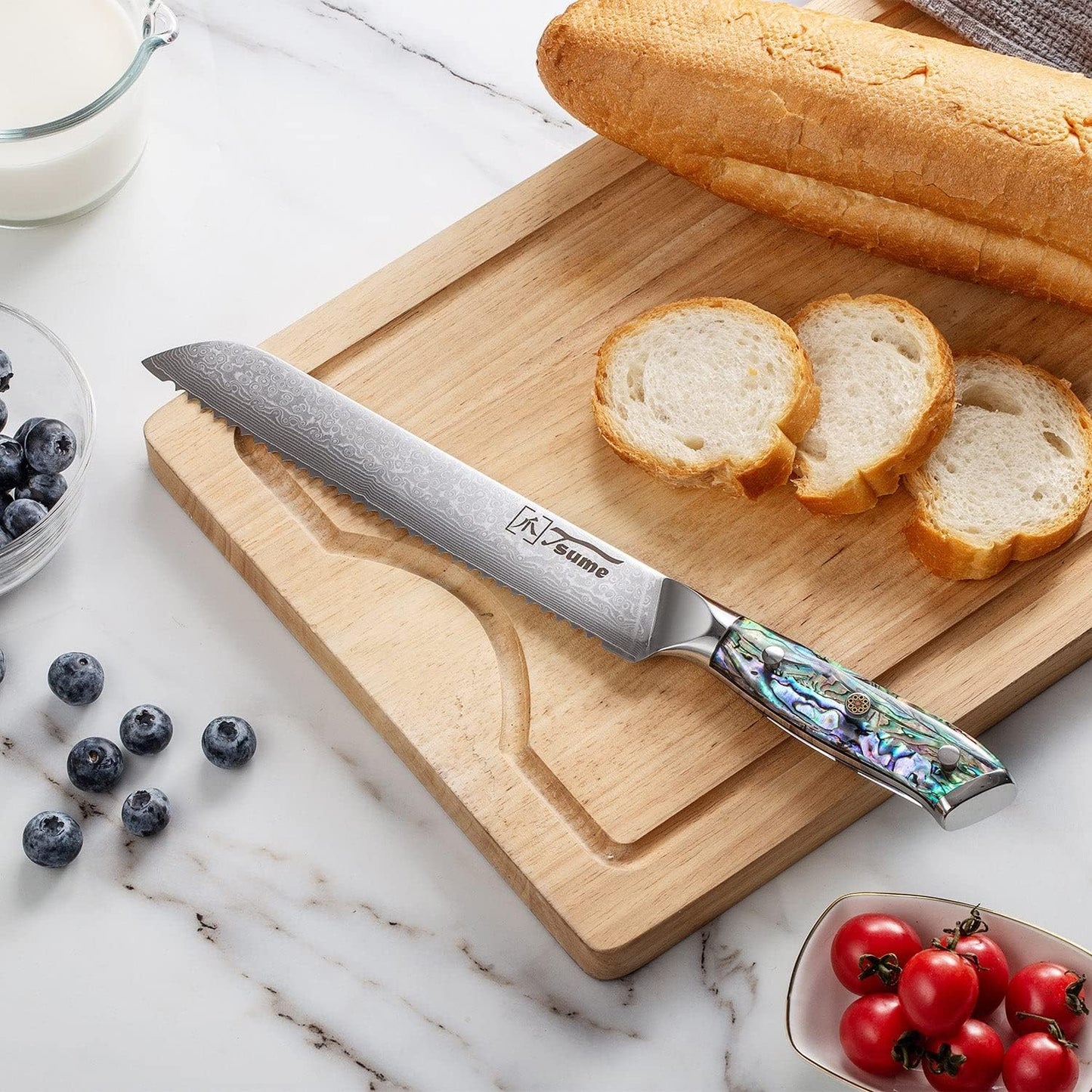 Brotmesser mit Perlmuttgriff, Brotmesser 19cm
