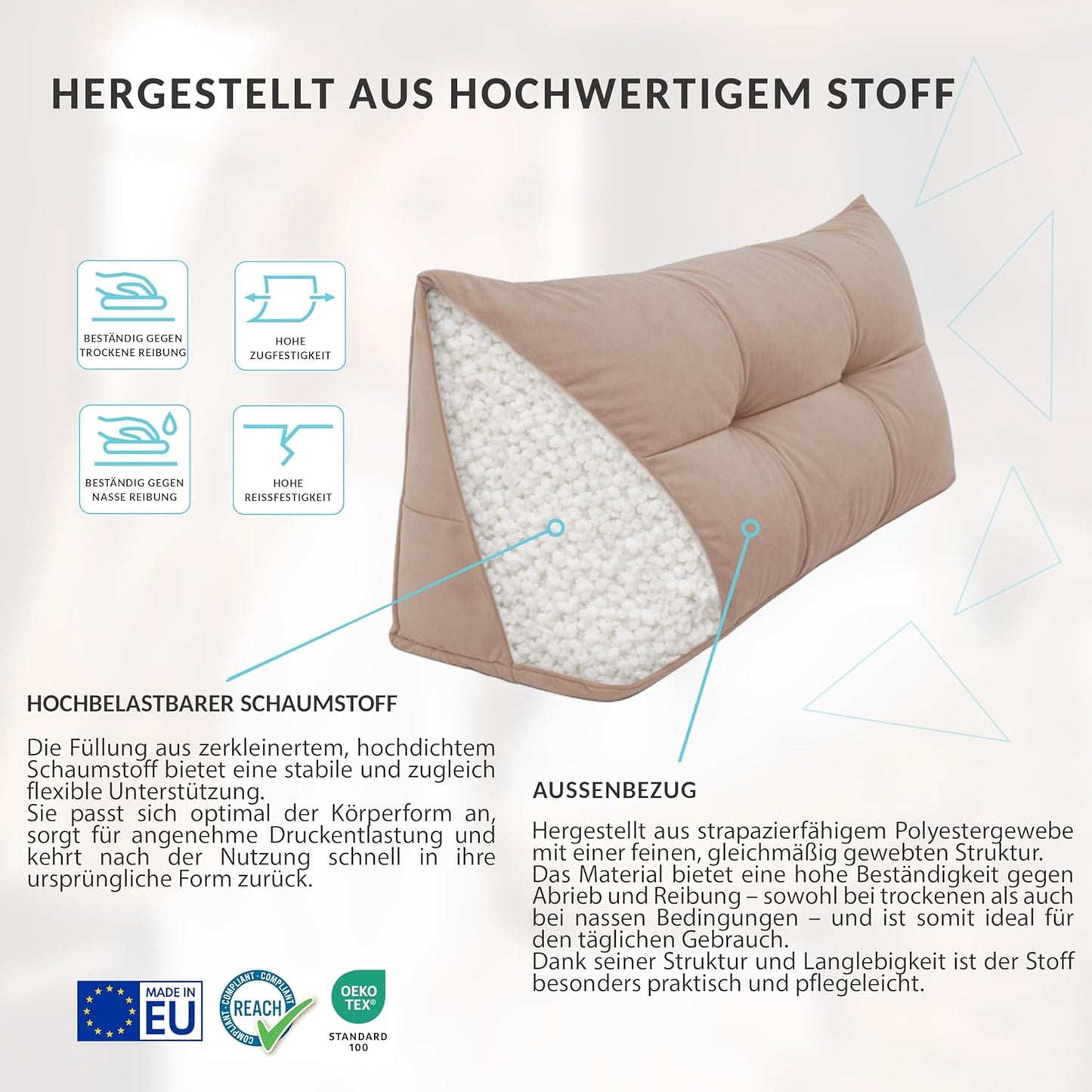 Keilkissen mit Seitentaschen, 70x50 Schwarz