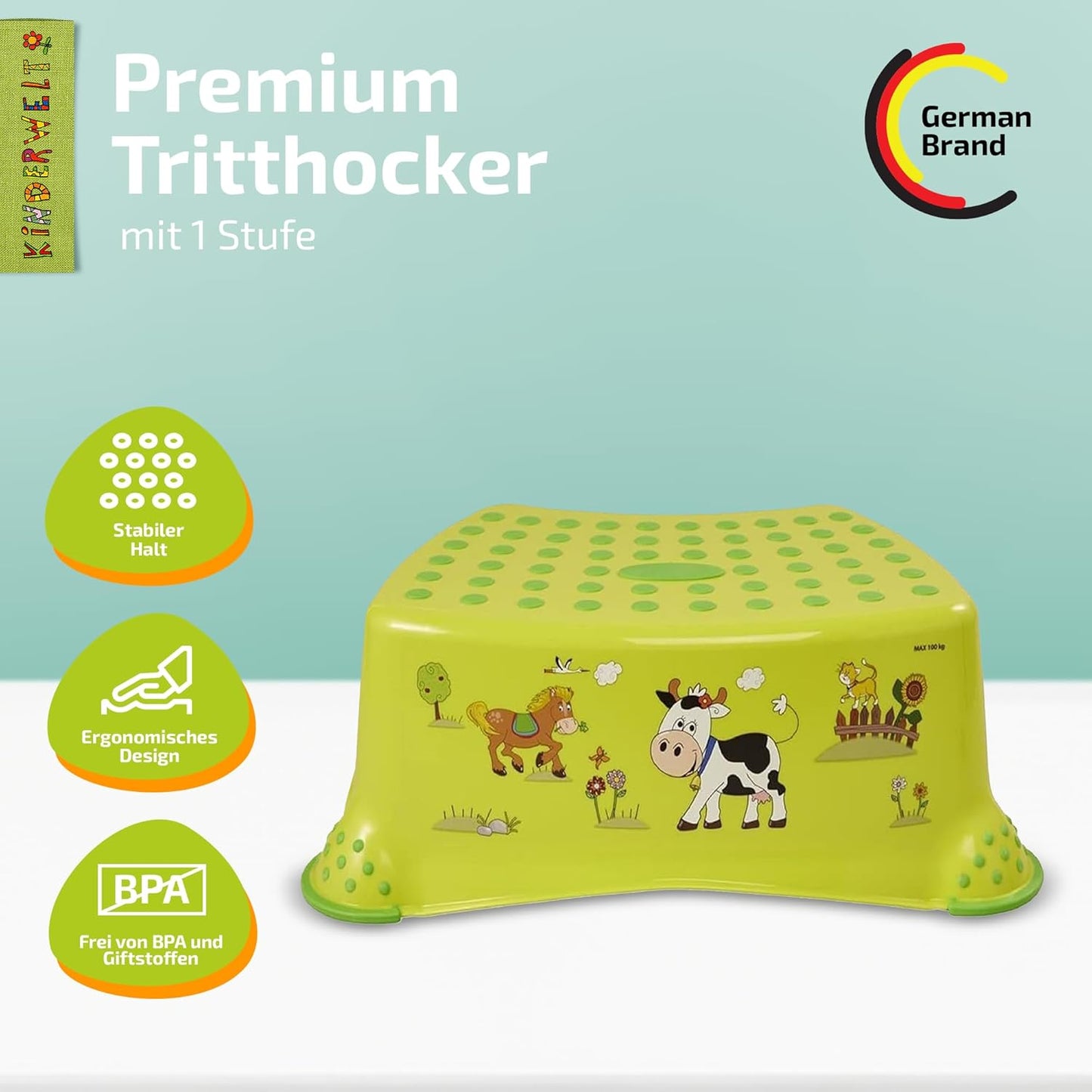 Rutschfester Tritthocker für Kinder, Funny Grün