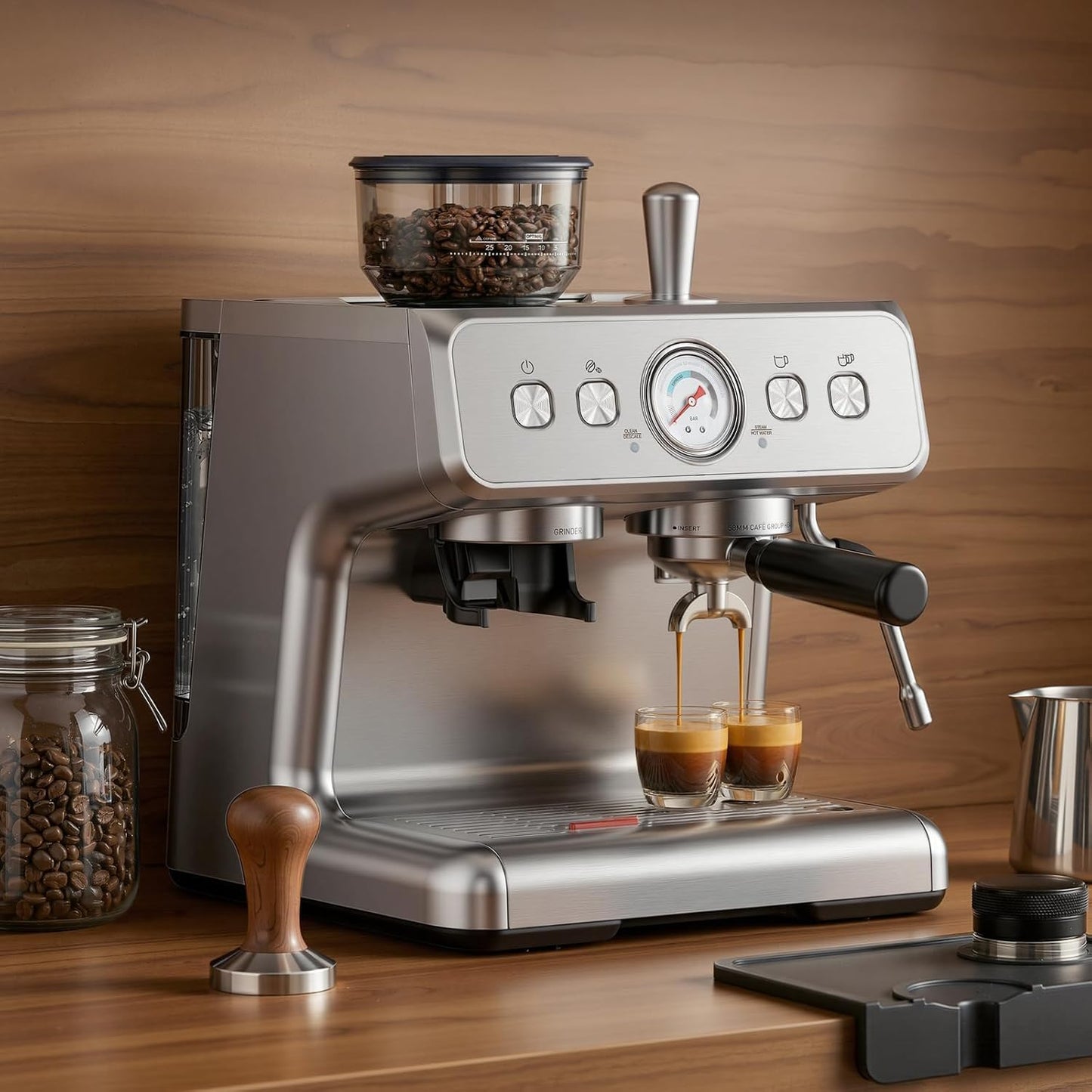 Espressomaschine mit Kegelmahlwerk & PID-Steuerung, Silber