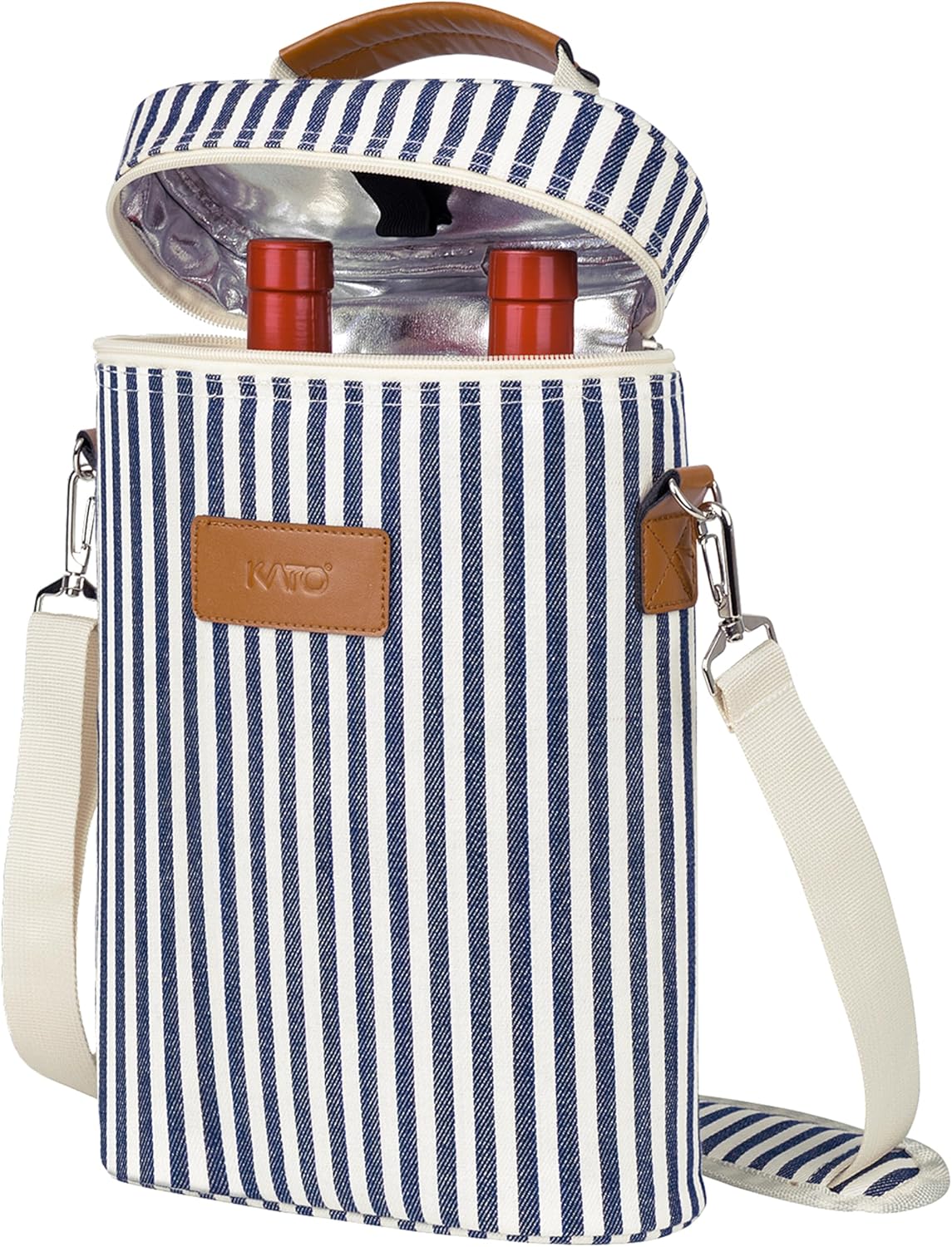 Flaschentasche für 2 Flaschen mit Korkenzieher, Kühltasche 2 Flaschen - Streifen