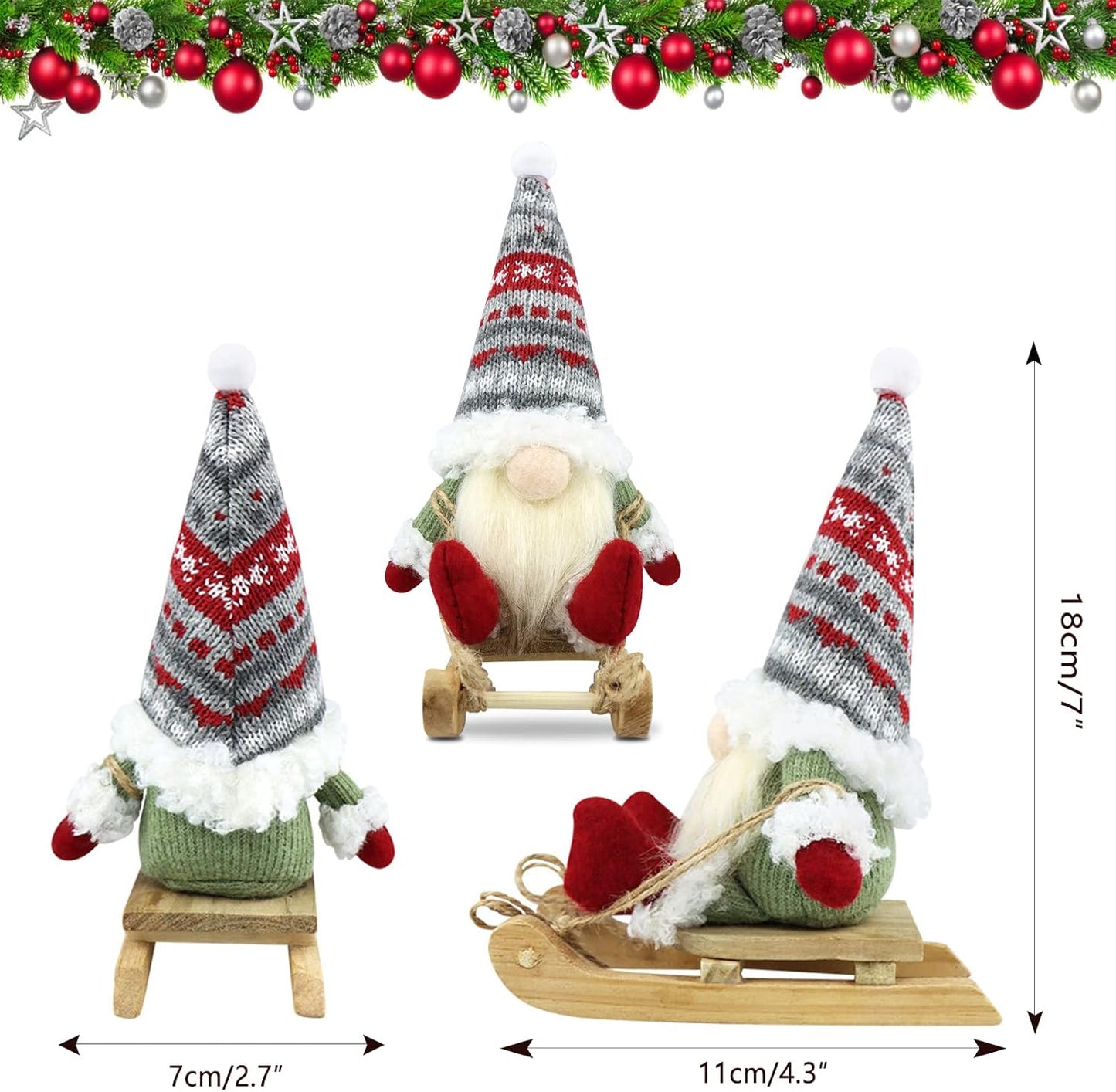 3-teiliges Weihnachtswichtel Figuren-Set, Klassische Farbe