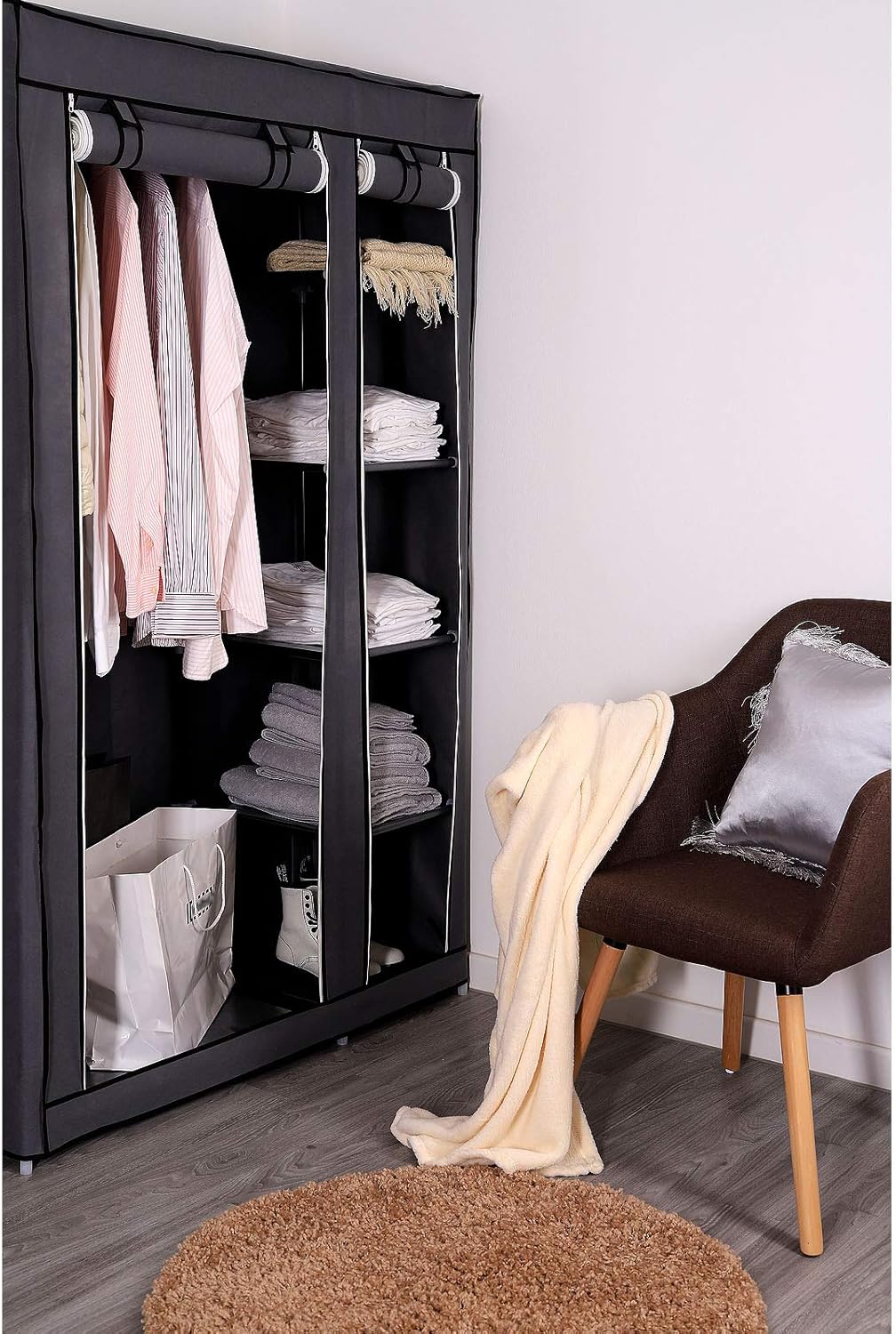 Faltbarer Stoff-Kleiderschrank, 175x110x45 cm Grau