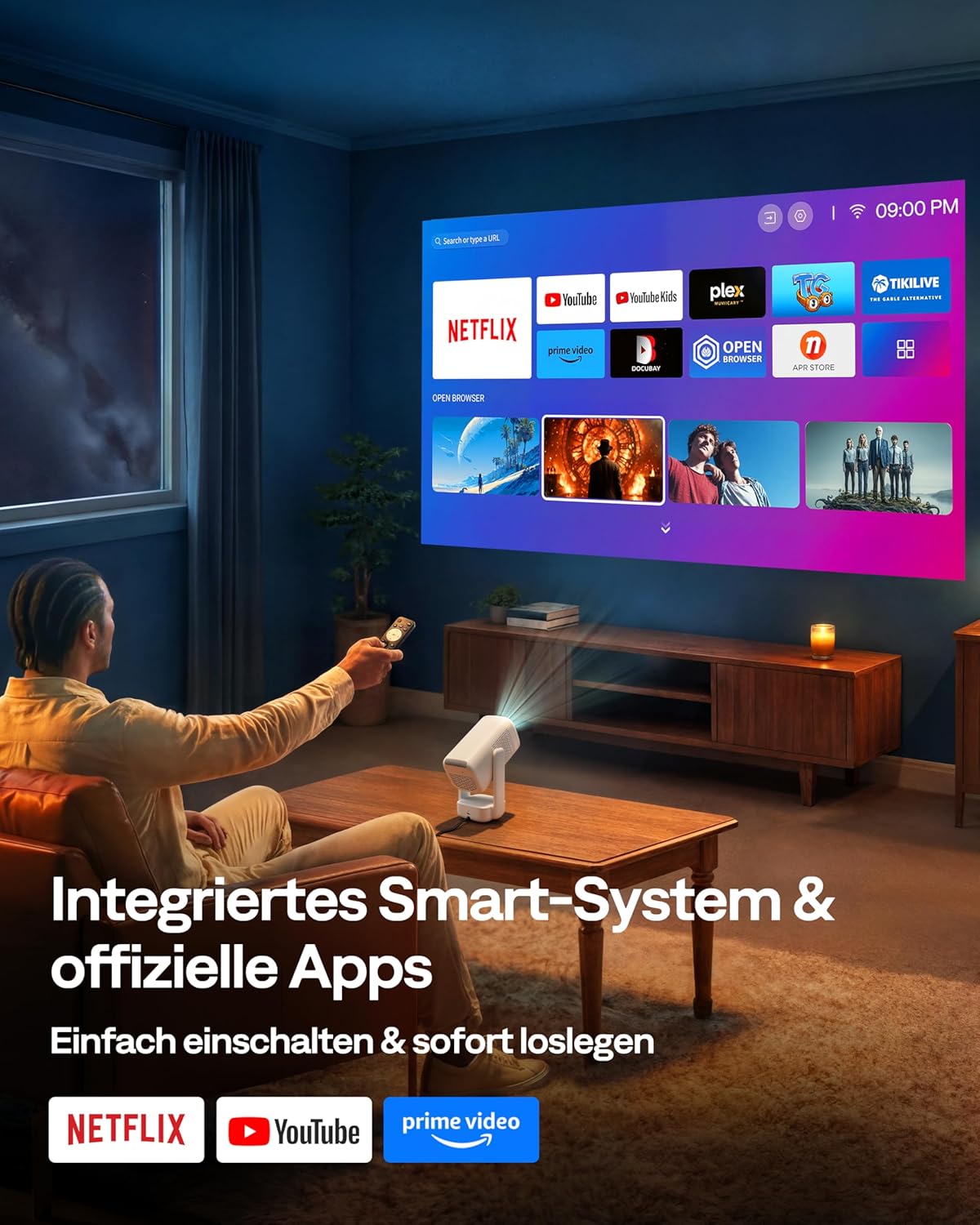D1 air Smart Beamer mit Apps & 4K-Unterstützung, Weiss