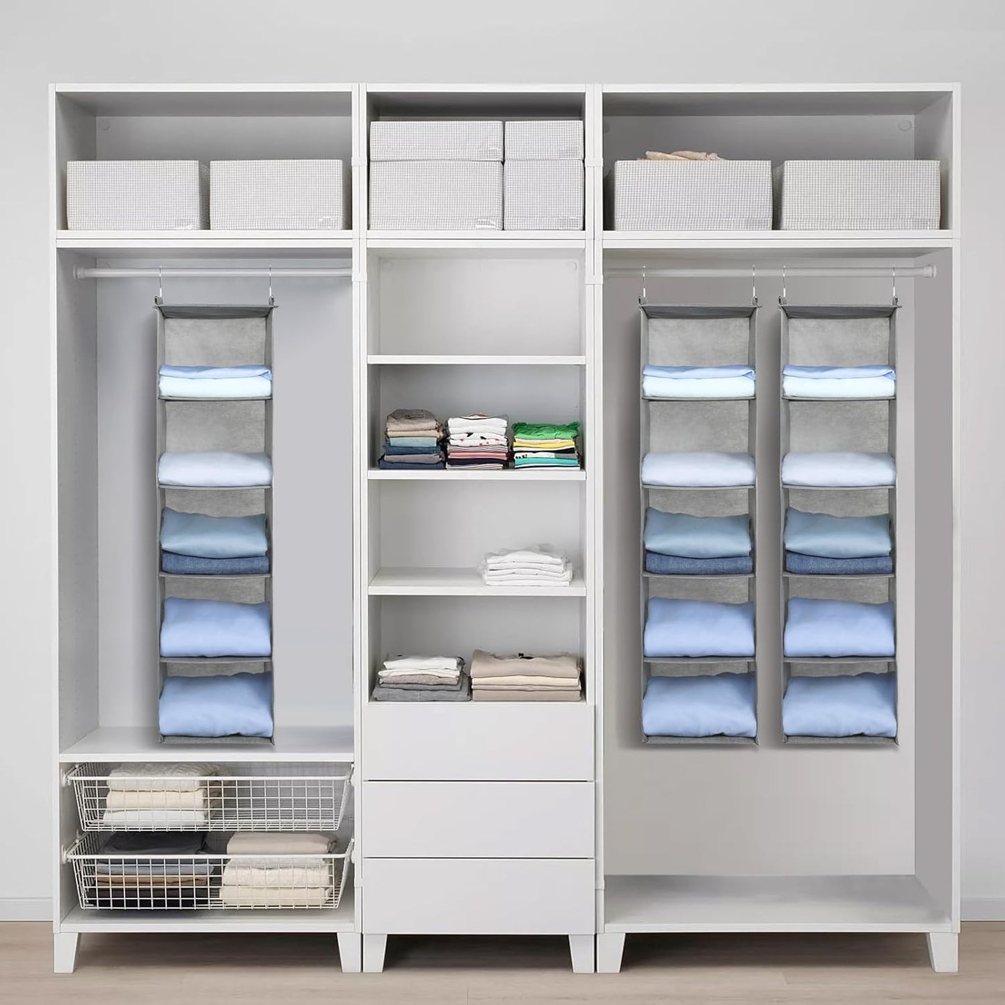 Hängeregal Kleiderschrank-Organizer (5 Fächer), Gray-häkchen-5 Large