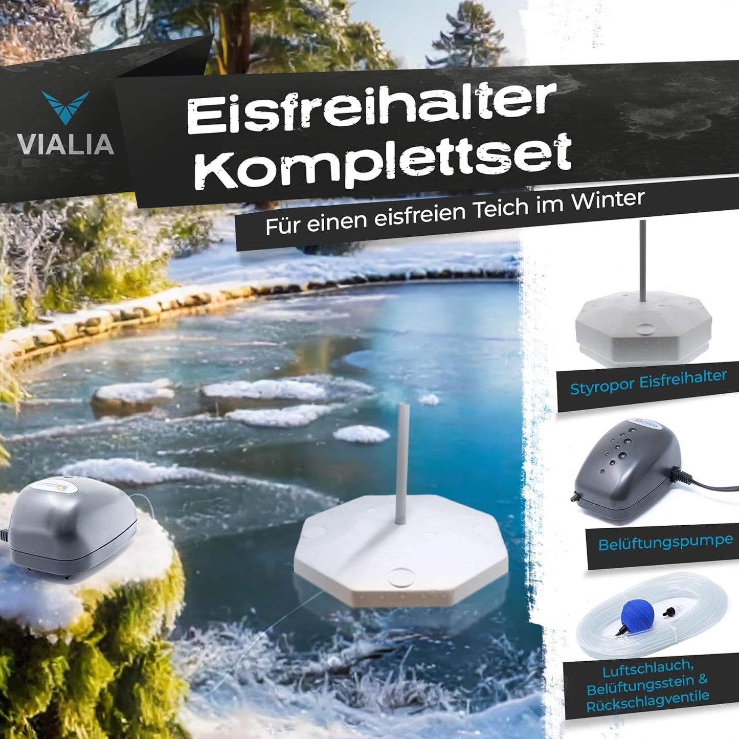 Eisfreihalter Gartenteich-Set mit Belüftungspumpe, Set mit Superfish Air Flow 1 Pumpe