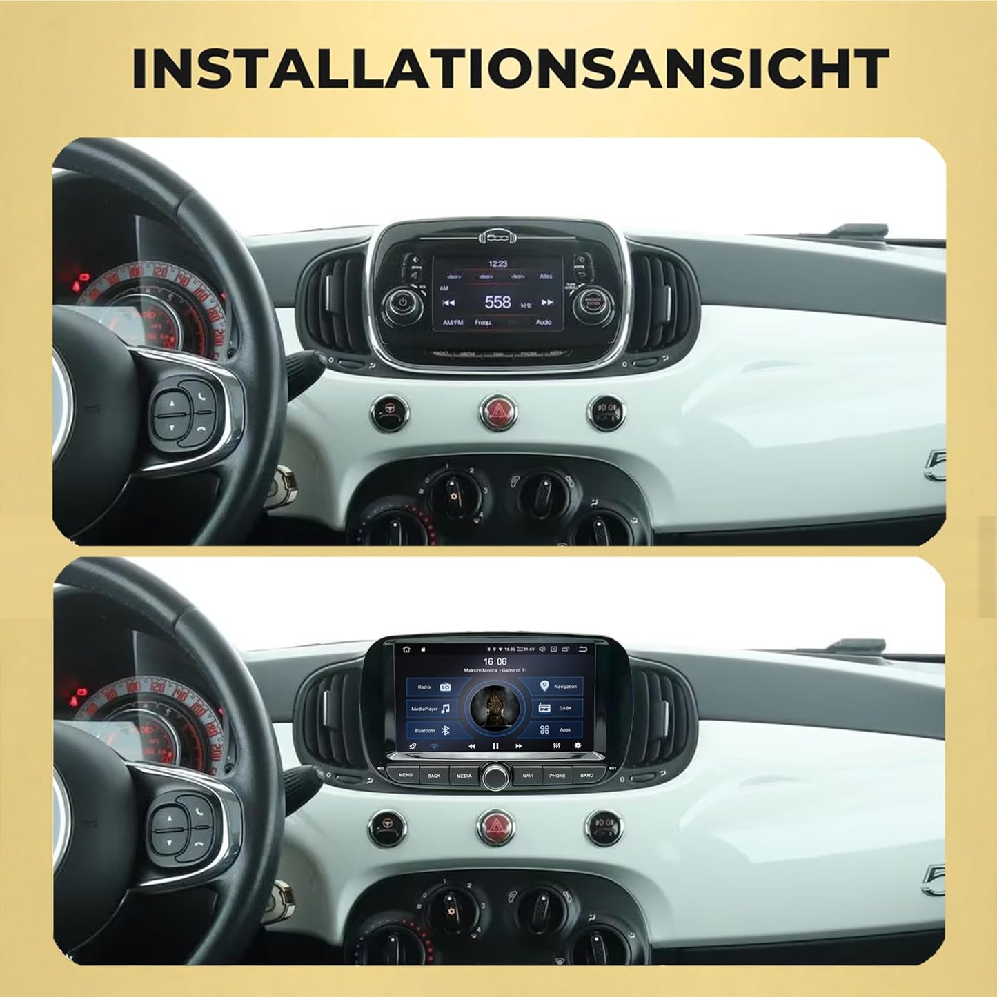 AFI73-L2 Android 14 Autoradio mit Navigation & CarPlay für Fiat 500 2016-2019, AFI73-L2