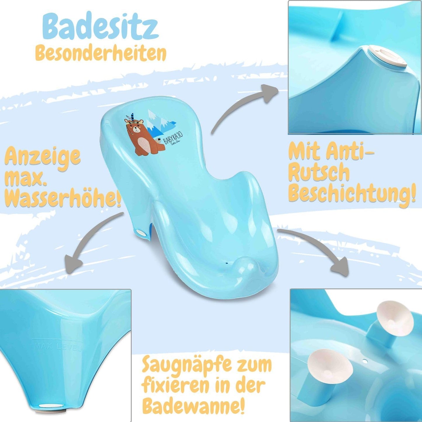 5-teiliges Babybadewannen-Set mit Ständer, Bärchenmotiv, 5 - Set Bärchen - blau