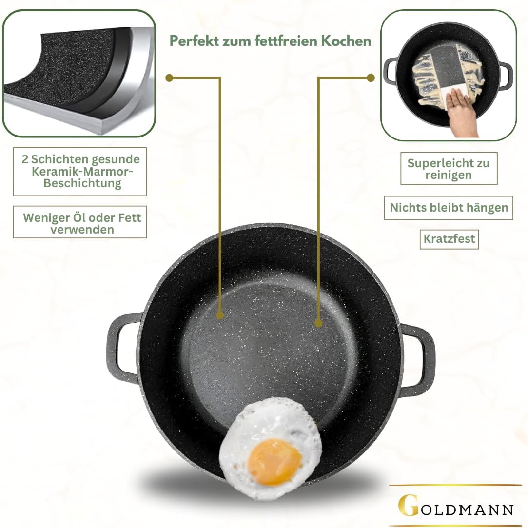 Aluguss-Kochtopf mit Glasdeckel, Schwarz 6.2L - Ø 24 CM