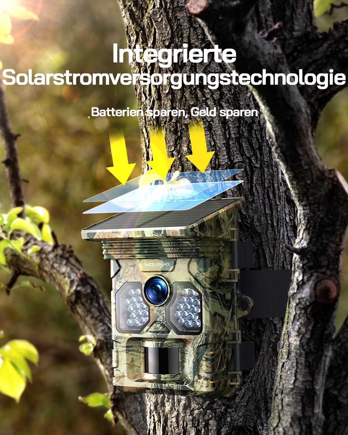 4K Solar Wildkamera WT02 mit Bewegungssensor, Nachtsicht