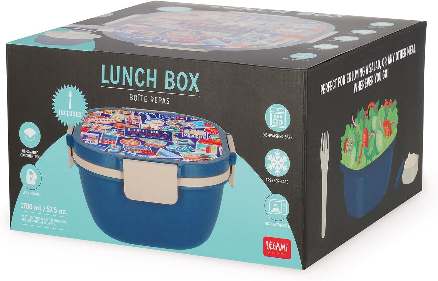 Lunchbox mit Fächern und Gewürzbehälter, TRAVEL STICKERS