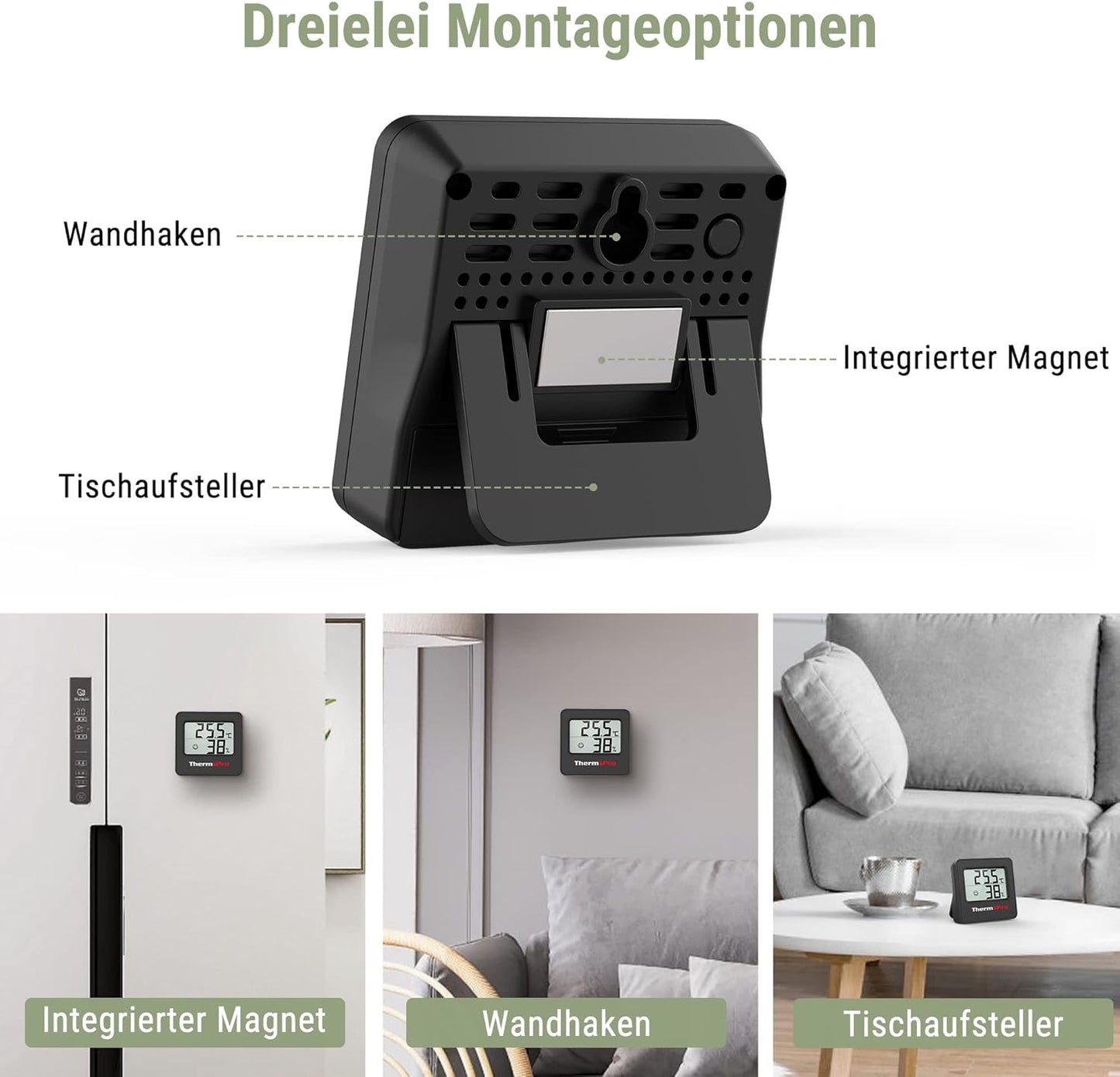 TP157 Mini Thermo-Hygrometer (3er-Set), Klassisch 3 Stück