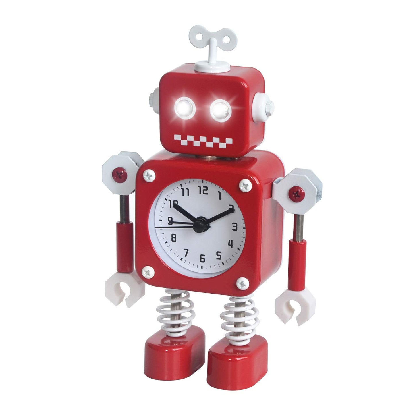 Roboter Wecker mit blinkenden Augen und drehbarem Arm, Rot