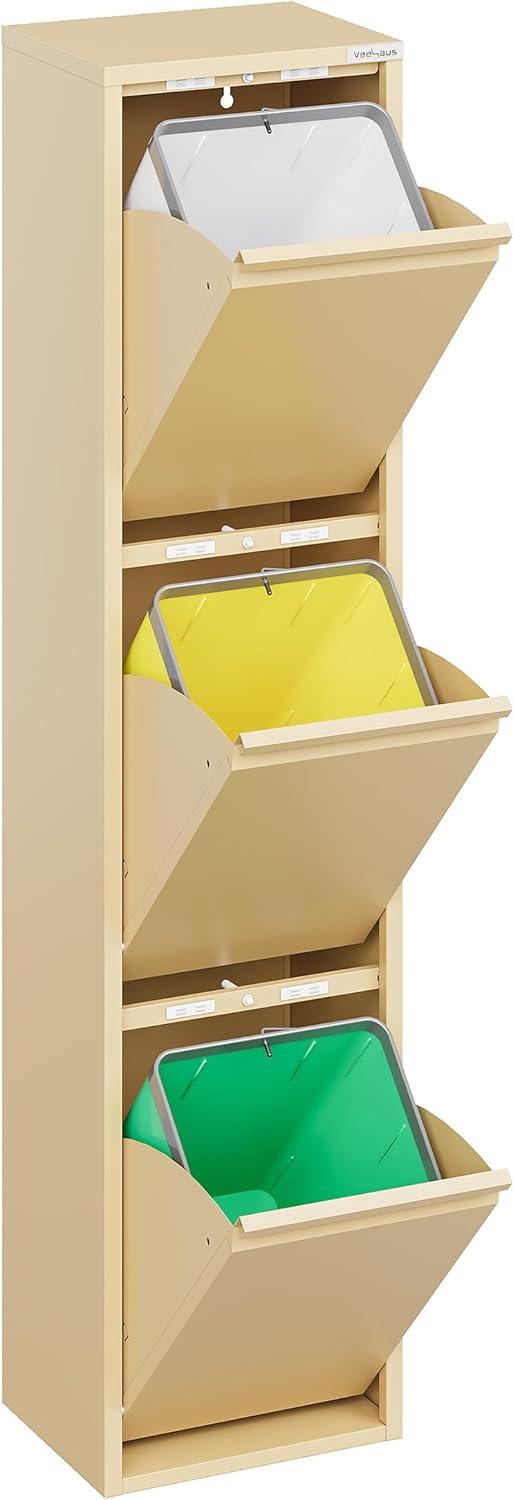 Küchenmülleimer mit Klappen, Beige, 3 X 15 L