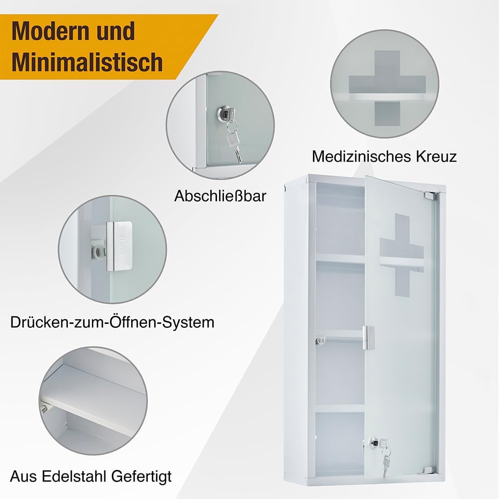 Medizinschrank aus Edelstahl, Weiß - 4 Fächer