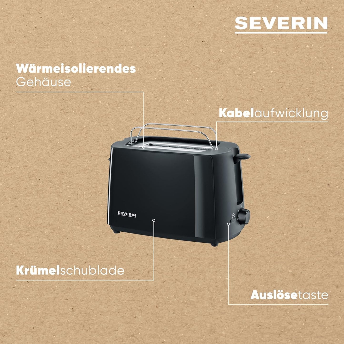 Automatik-Toaster mit Brötchenaufsatz und Krümelschublade, Schwarz