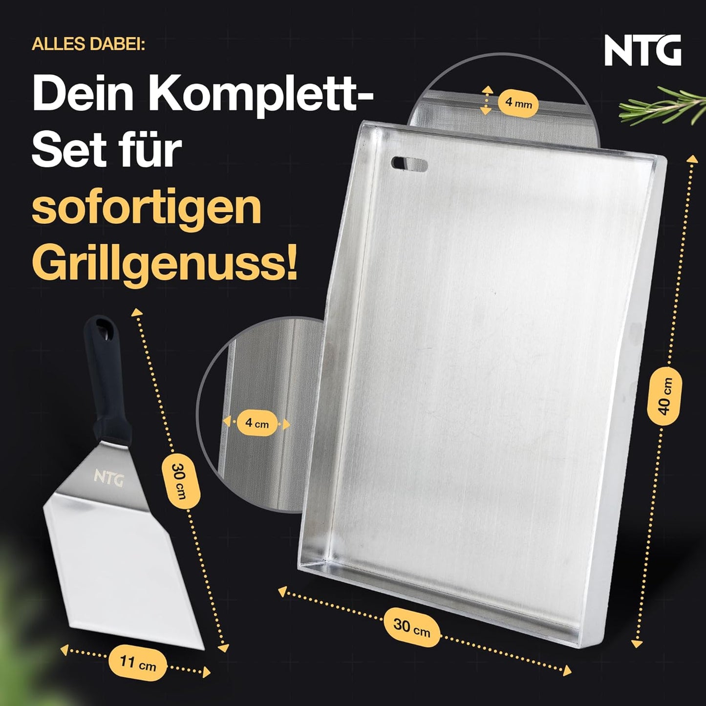 Grillplatte mit Fettablauf und Grillspachtel