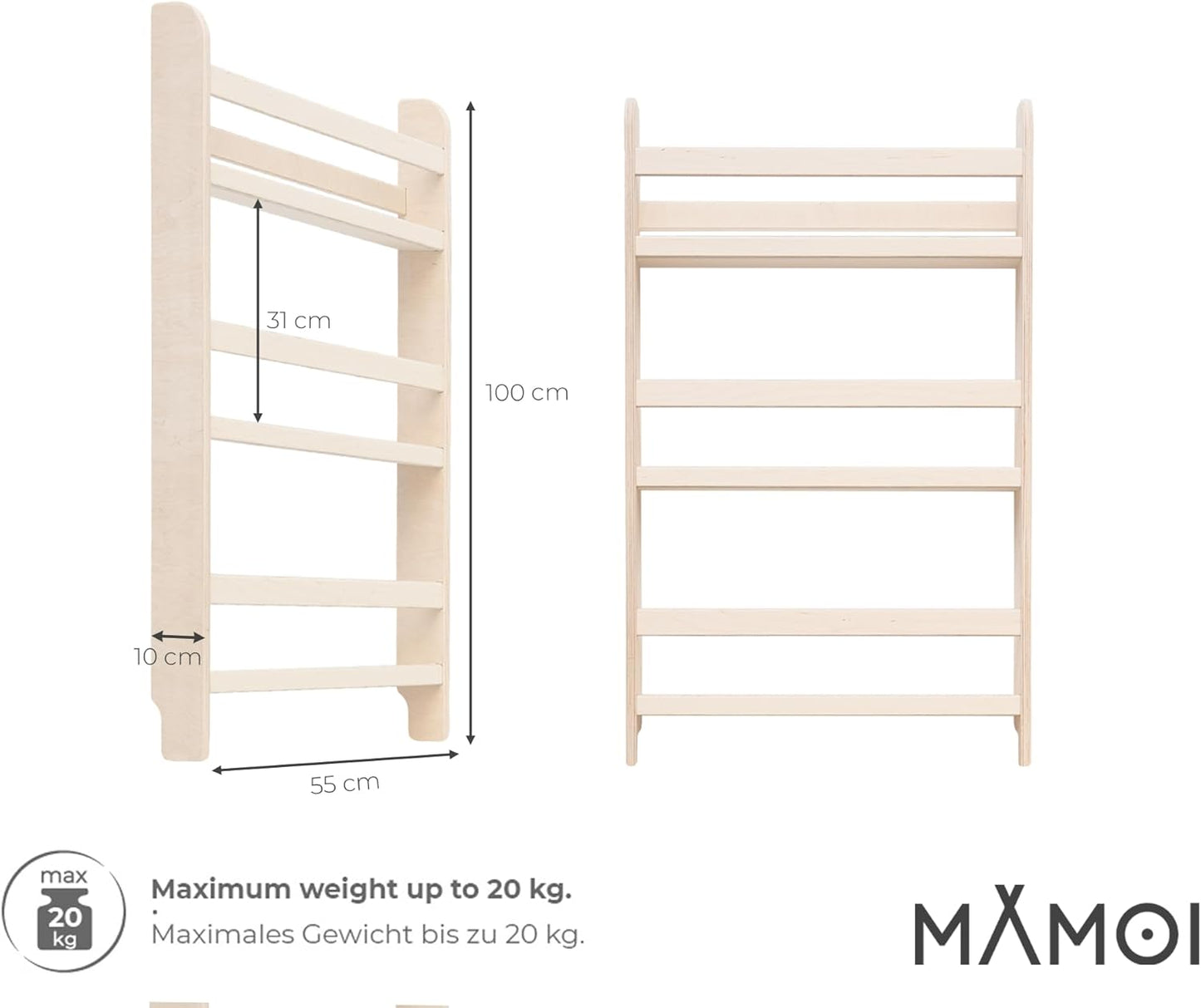 Kinderbücherregal aus Holzwerkstoff, Montessori Design, Natürliche B