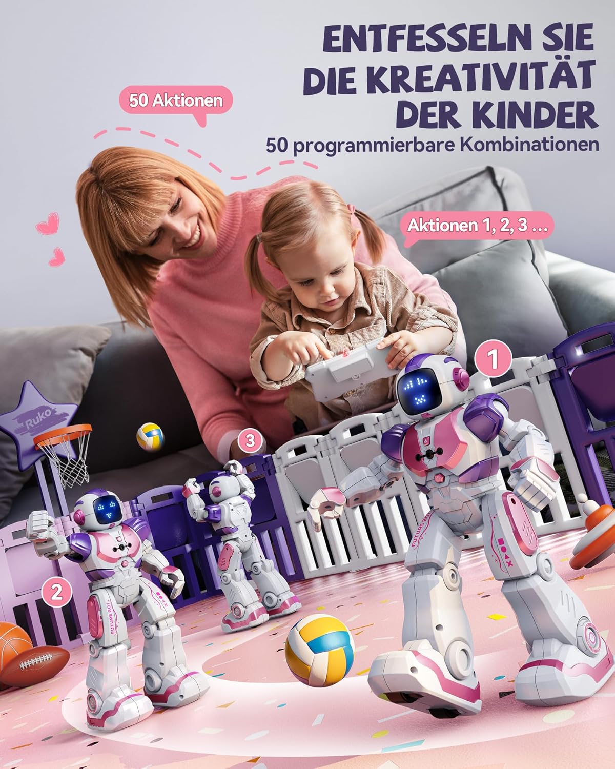 Tanzender Lernroboter 6088 mit App- und Gestensteuerung, Pink + Weiss