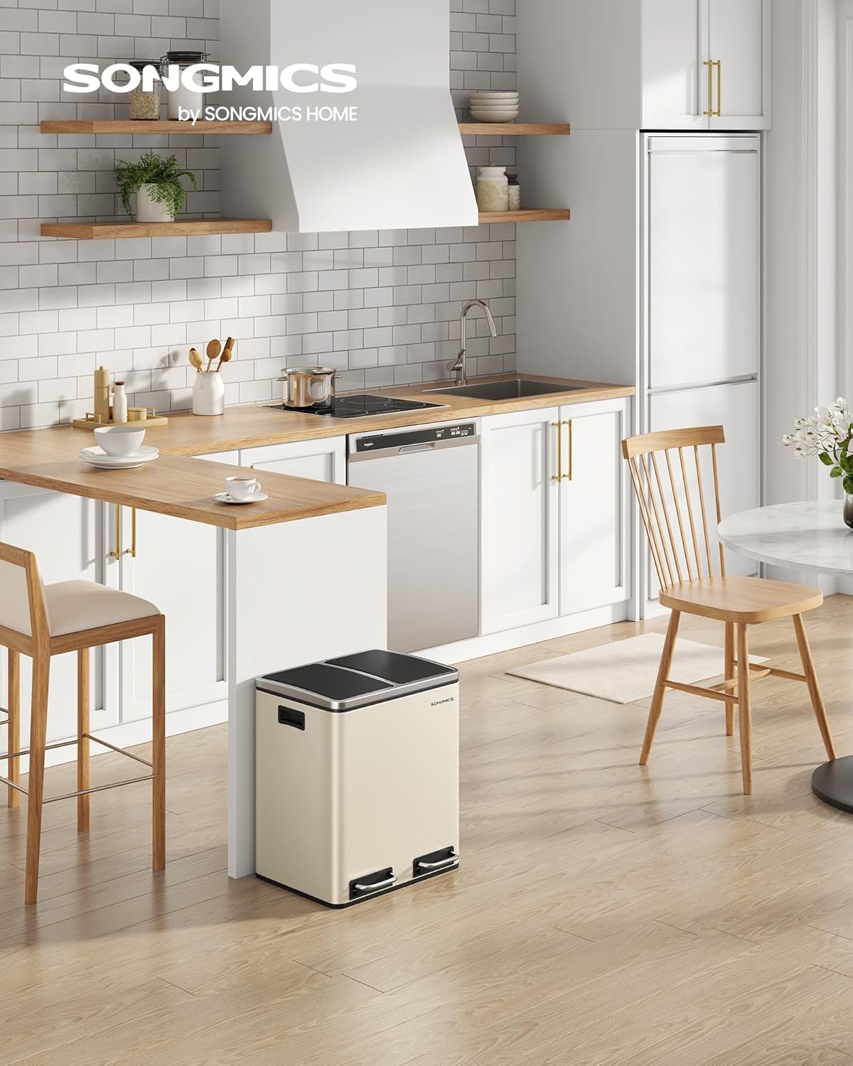 LTB30A02 Mülleimer, 2x15 Liter, Softclose-Deckel, Sandbeige + Tintenschwarz