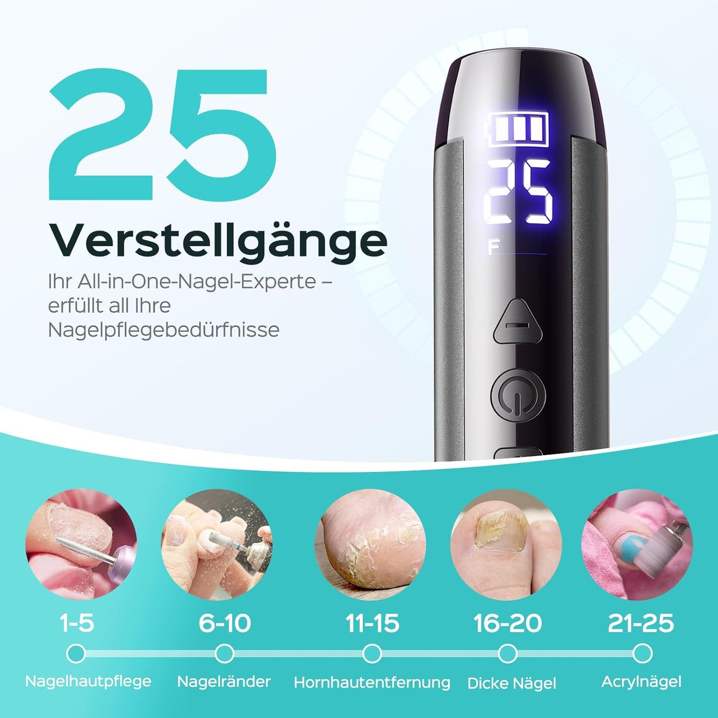 Elektrische Nagelfräse mit LED-Display, Grau