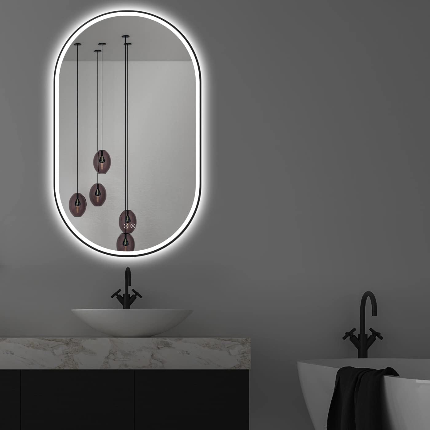 LED Badezimmerspiegel Oval mit Antibeschlag, Schwarz 3_beschlagfrei ; Oval 45x75cm Beschlagfrei