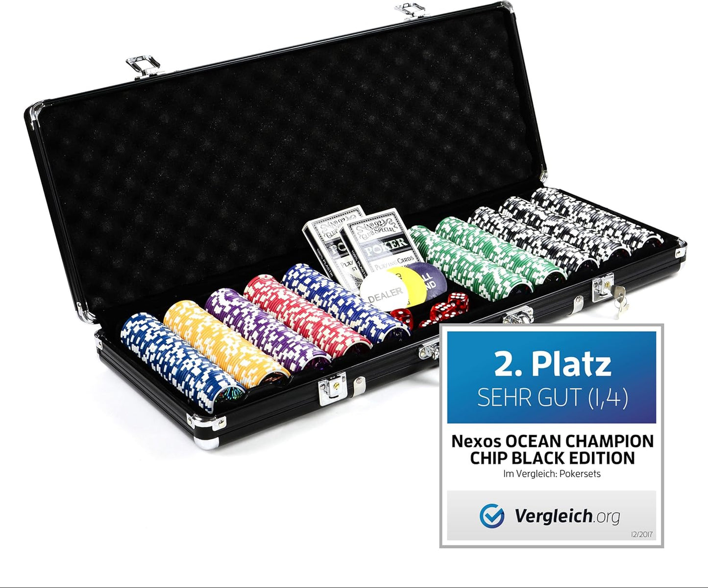 Pokerkoffer-Set mit 500 Jetons & Zubehör