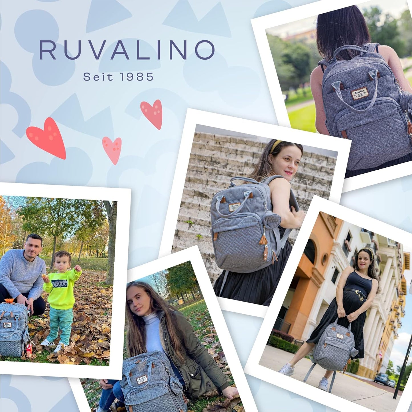 Baby-Wickelrucksack mit Wickelauflage, Grau