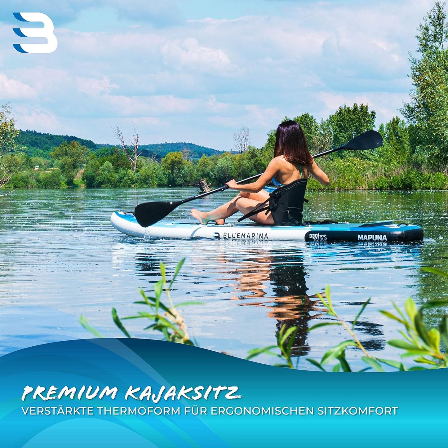 Kajaksitz für SUP-Board mit Paddel & Schaumstoffpolster