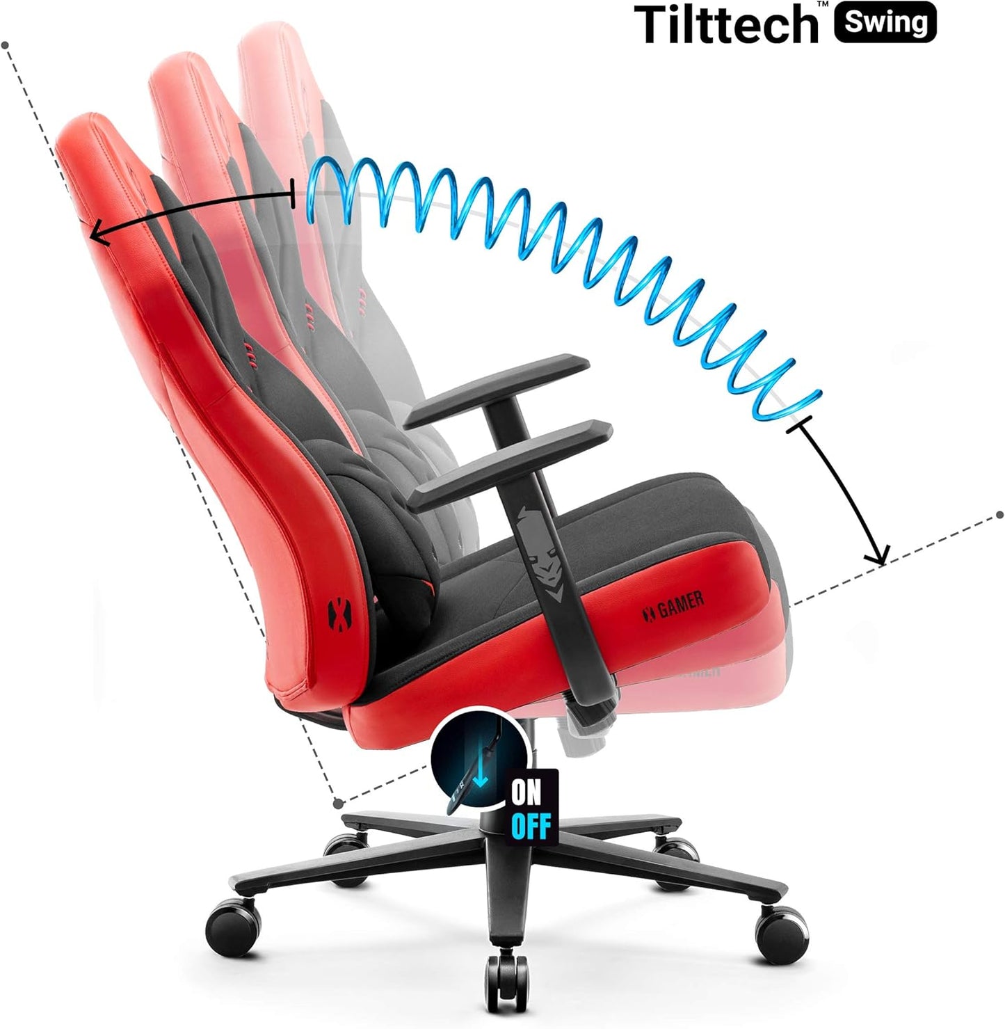 X-Gamer 2.0 Ergonomischer Gaming-Stuhl, Schwarz-rot 128 cm x 68 cm x 55 cm