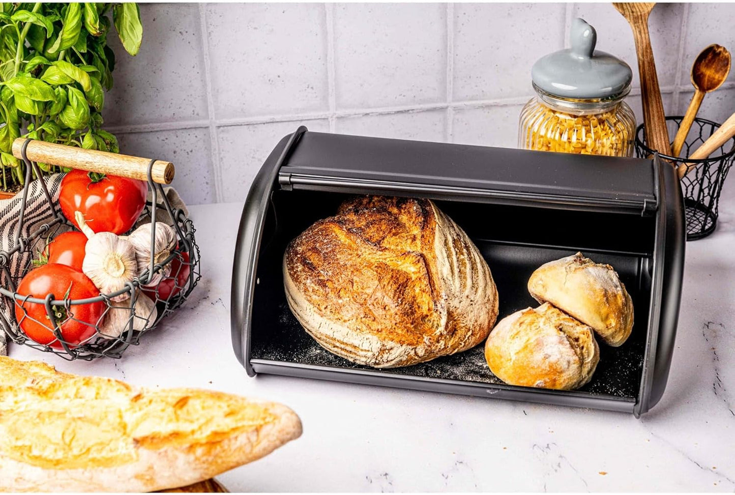 Brotkasten ‎KH-1834, Schwarz 44L x 27B x 18,5H cm