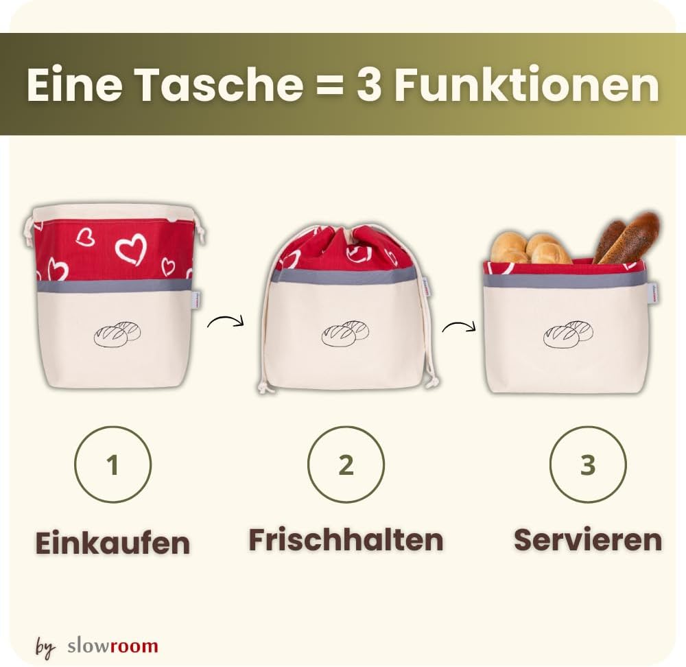 3-in-1 Brotbeutel zur Aufbewahrung und Frischhaltung, 3 in 1 Herzen