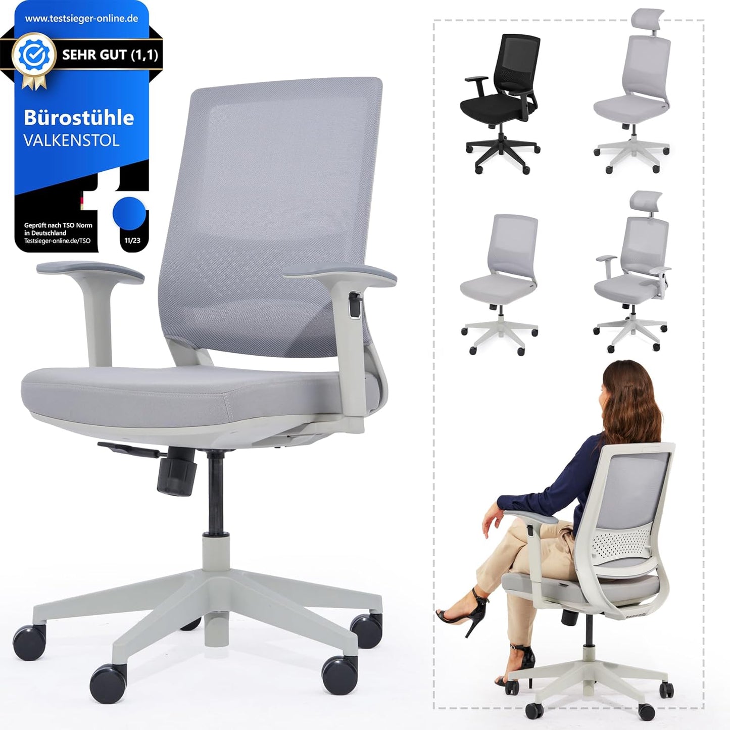 Bürostuhl Valkenstol M2, M2 Armstütze (Grau)