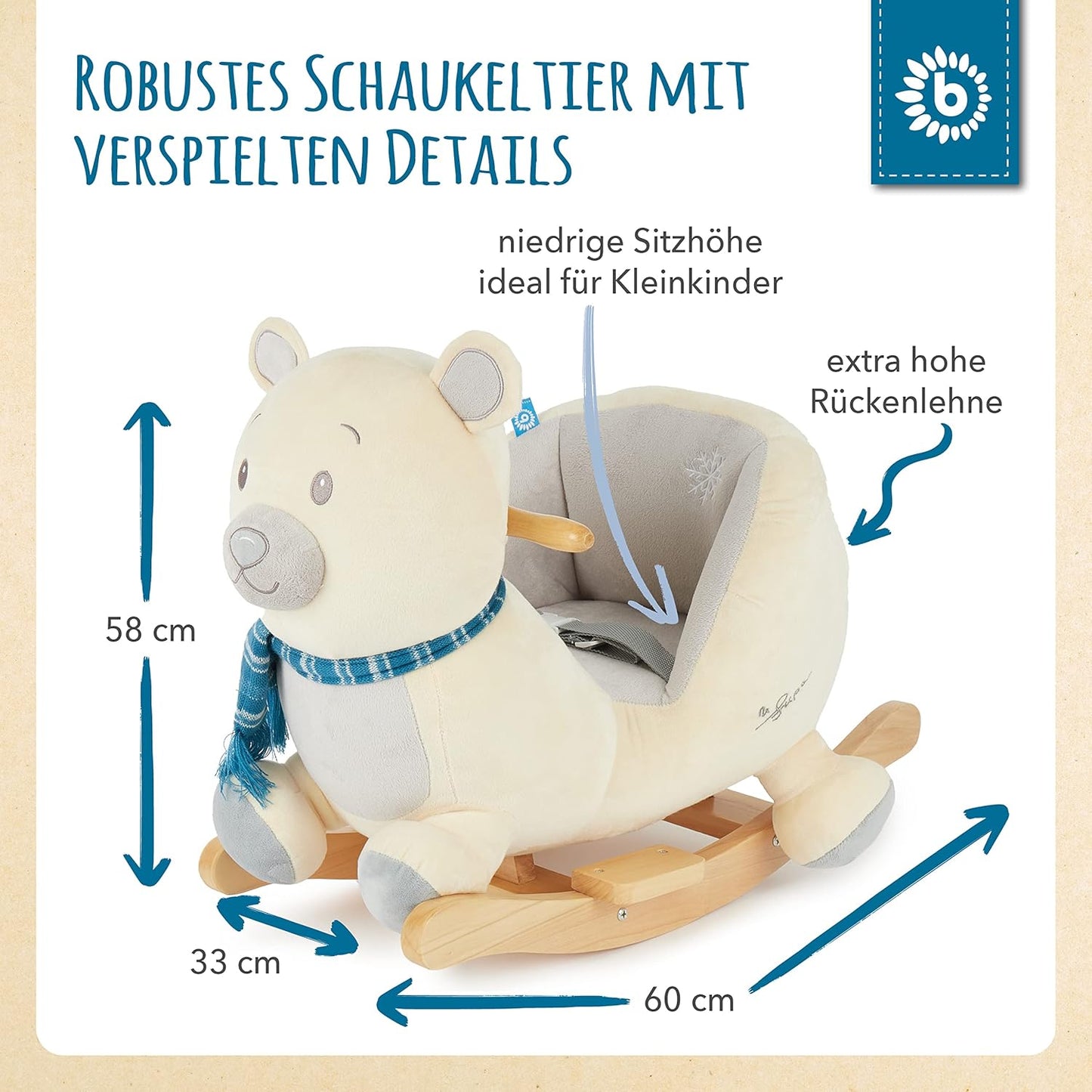 Plüsch Schaukeltier Eisbär Lars mit Sicherheitsgurt, Eisbär