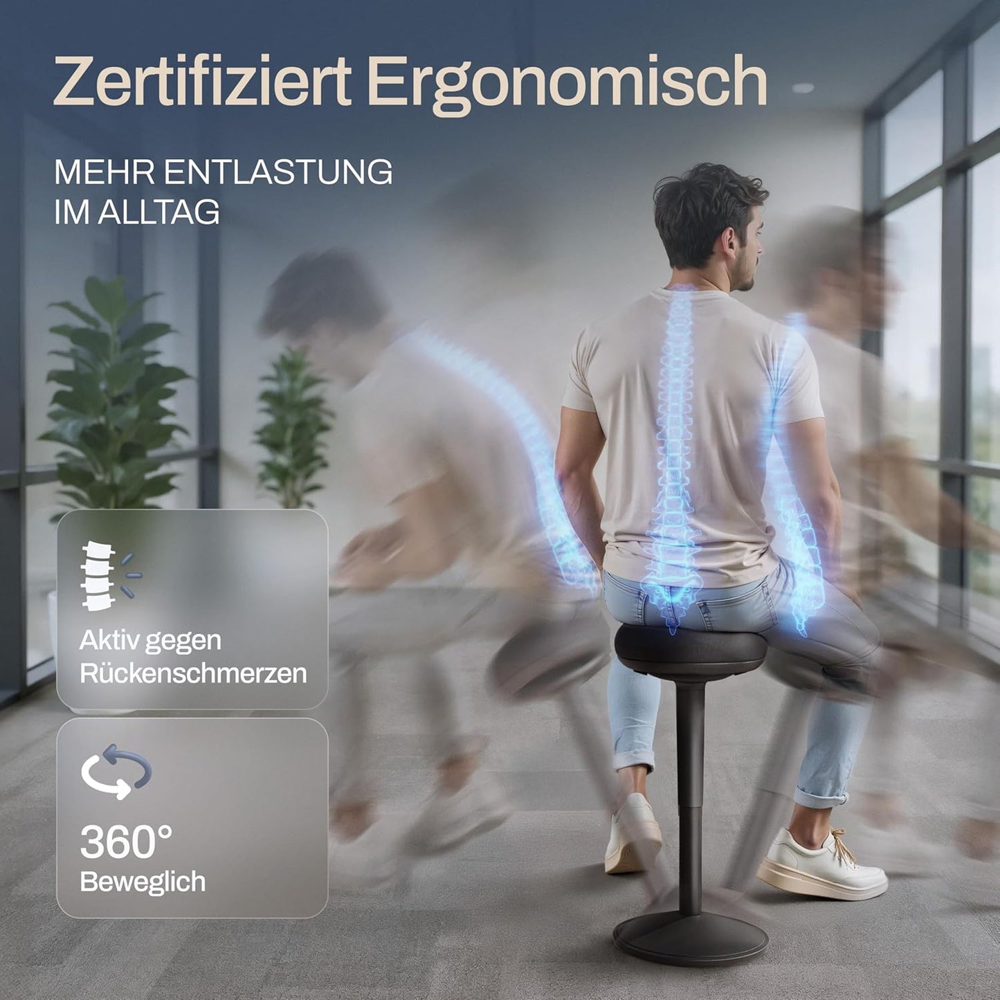 Ergonomischer Bürohocker, Onyx Schwarz